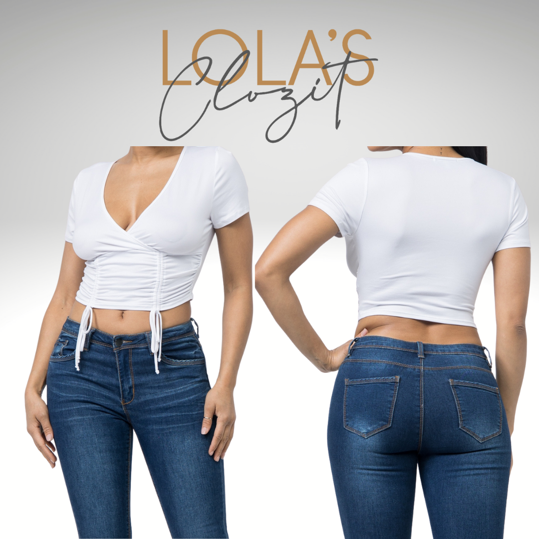 V-Neck Tie Short Sleeve Top